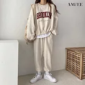 【AMIEE】韓系美式棉質休閒運動2件套裝(4色/M-3XL/KDAQ-809) L 淺灰