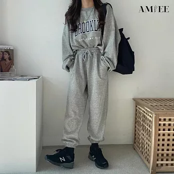 【AMIEE】韓系美式棉質休閒運動2件套裝(4色/M-3XL/KDAQ-809) 3XL 深灰