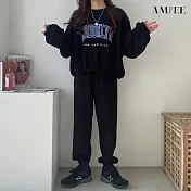 【AMIEE】韓系美式棉質休閒運動2件套裝(4色/M-3XL/KDAQ-809) M 黑色