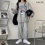 【AMIEE】韓系USA棉質休閒運動2件套裝(3色/M-3XL/KDAQ-8130) 2XL 深灰