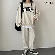 【AMIEE】韓系STORM棉質休閒運動2件套裝(3色/M-3XL/KDAQ-822) L 淺灰