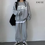 【AMIEE】韓系STORM棉質休閒運動2件套裝(3色/M-3XL/KDAQ-822) XL 深灰