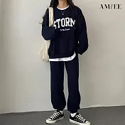 【AMIEE】韓系STORM棉質休閒運動2件套裝(3色/M-3XL/KDAQ-822) L 深藍