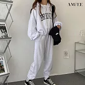 【AMIEE】韓系美式棉質休閒帽T2件套裝(5色/M-3XL/KDAQ-0178) L 淺灰