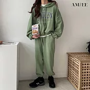 【AMIEE】韓系美式棉質休閒帽T2件套裝(5色/M-3XL/KDAQ-0178) M 綠色