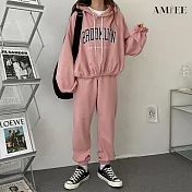 【AMIEE】韓系美式棉質休閒帽T2件套裝(5色/M-3XL/KDAQ-0178) M 粉色