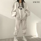 【AMIEE】韓系字母棉質休閒帽T2件套裝(3色/M-2XL/KDAQ-015) 2XL 灰色
