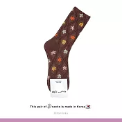 Kankoku韓國  植物花卉小花浮雕棉質襪   * 咖啡色