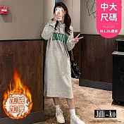 【Jilli~ko】加絨連帽衛衣裙中長款休閒連衣裙中大尺碼 J11227  FREE 灰色