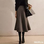 【MsMore】 輕復古千鳥格羊毛 感高腰傘裙大擺半身長裙# 120143 XL 咖色