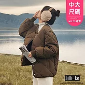 【Jilli~ko】羽絨棉服女短款輕薄無領菱格外套中大尺碼 J11230  FREE 卡其