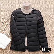 【Jilli~ko】短款輕薄羽絨棉服無領修身圓領保暖外套 J11292 FREE 黑色