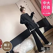【Jilli~ko】慵懶風復古時尚寬鬆開衩針織套裝闊腿褲 J11302-1褲子  FREE 黑色