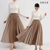 【AMIEE】設計感優雅撞色加厚長裙(2色/M-L/KDSQ-8820) M 卡其