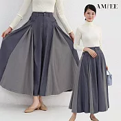 【AMIEE】設計感優雅撞色加厚長裙(2色/M-L/KDSQ-8820) M 藍灰