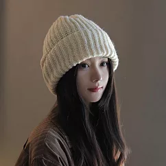 日本 BEAUTYJAPAN 百搭純色保暖粗針織毛帽 BJ2127 米白色