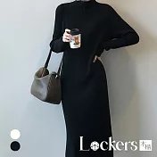 【Lockers 木櫃】冬季半高領針織連衣裙 L112112704 F 黑色F
