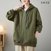 【AMIEE】經典舒適寬鬆連帽外套(7色/FREE/KDCQ-5340) F 軍綠