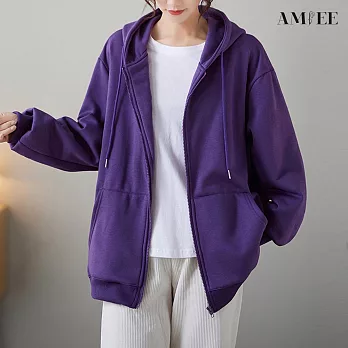 【AMIEE】經典舒適寬鬆連帽外套(7色/FREE/KDCQ-5340) F 紫色