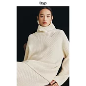 ltyp旅途原品 100%美麗諾羊毛針織女慵懶高領毛衣 M L-XL M 月牙白