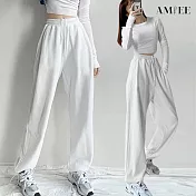 【AMIEE】休閒高腰寬鬆直筒縮口棉褲(4色/M-2XL/KDPQ-215) M 白色