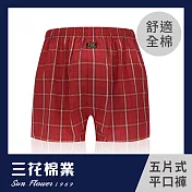 【SunFlower三花】三花平口褲.男內褲.四角褲 XL 紅格