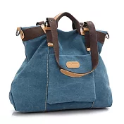 O-ni O-ni新款精選優質加厚帆布包時尚雙色潮款大包包百搭托特包(bag-6027) 藍/咖色
