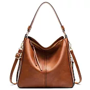 O-ni O-ni新款精選優質皮革橫款方形潮款輕量級實用大托特包(bag-6029) 棕色