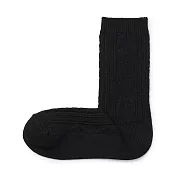 【MUJI 無印良品】女棉混足口柔軟舒適織紋直角襪23-25cm 黑色