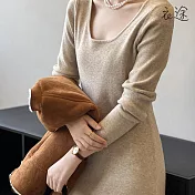 [衣途]保暖純色U領顯瘦針織洋裝FREE(KDDQ-B299) F 花米