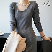[衣途]保暖純色U領顯瘦針織洋裝FREE(KDDQ-B299) F 深灰