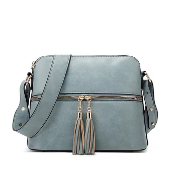 O-ni O-ni新款精選優質皮革歐美熱賣復古流蘇拉鍊貝殼包(bag-6031) 淺藍色