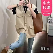 【Jilli~ko】V領針織時尚疊穿寬鬆馬甲外套女中大尺碼 J11295  FREE 淺卡