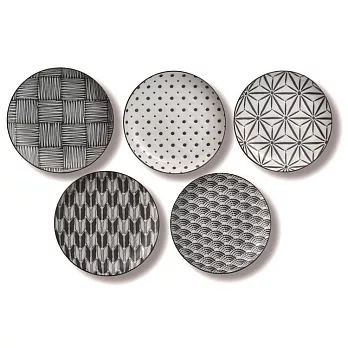 【日本AWASAKA】日本和紋黑白千代陶瓷餐盤 5入禮盒