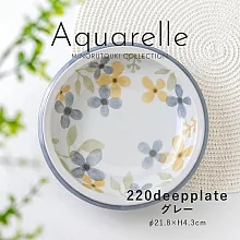 【Minoru陶器】Aquarelle清新小花 陶瓷深盤22cm ‧ 灰