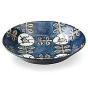 【日本Aito】美濃燒|日式浮雕小花陶瓷深盤20cm ‧ 午夜藍