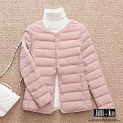 【Jilli~ko】短款輕薄羽絨棉服無領修身圓領保暖外套 J11292 FREE 粉色