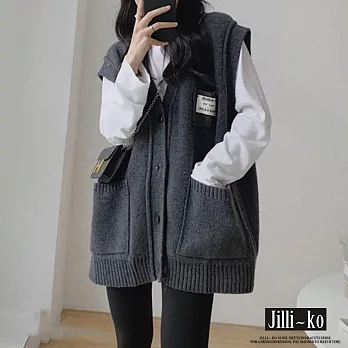 【Jilli~ko】口袋毛衣馬甲外套女疊穿針織中大尺碼 J11372  FREE 灰色