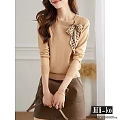 【Jilli~ko】絲巾領帶針織衫女顯瘦別緻上衣 J11336  FREE 杏色