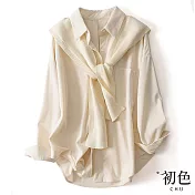 【初色】日系簡約寬鬆披肩休閒長袖襯衫上衣-共3色-31661(M-2XL可選) 2XL 米白色