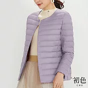 【初色】簡約純色保暖羽絨棉V領中大尺碼休閒外套-共12色-65412(M-2XL可選) M 淺紫色