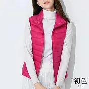 【初色】立領短款保暖羽絨棉背心外套-共5色-66327(M-2XL可選) XL 玫紅色