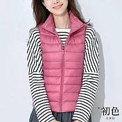 【初色】立領短款保暖羽絨棉背心外套-共5色-66327(M-2XL可選) XL 粉色