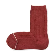 【MUJI 無印良品】女棉混足口柔軟舒適保暖紋樣編織直角襪23-25cm 紅色