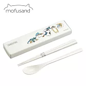 【日本正版授權】貓福珊迪 兩件式 餐具組 日本製 環保餐具/湯匙/筷子 mofusand - 藍色款