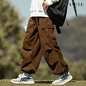 【AMIEE】日系燈芯絨復古工裝褲(男裝/KDPQ-D04) XL 棕色