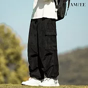 【AMIEE】日系燈芯絨復古工裝褲(男裝/KDPQ-D04) L 黑色