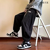 【AMIEE】韓系質感加厚加絨保暖休閒長褲(男裝/KDPQ-M20) L 黑色