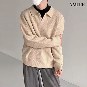【AMIEE】韓風復古V領針織衫毛衣(男裝/KDTQ-Z28) L 卡其