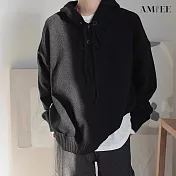 【AMIEE】慵懶風連帽保暖寬鬆針織衫毛衣(男裝/KDTQ-YM15) 2XL 黑色